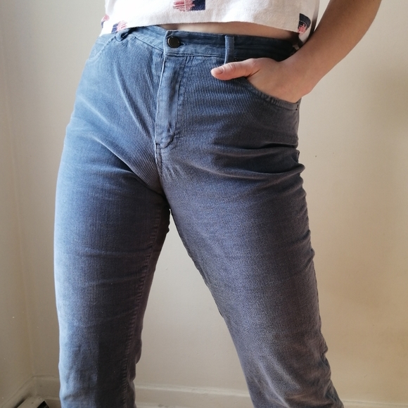 Baby Blue Cotton Corduroy Straight Cut Trousers - Picture 3 of 7